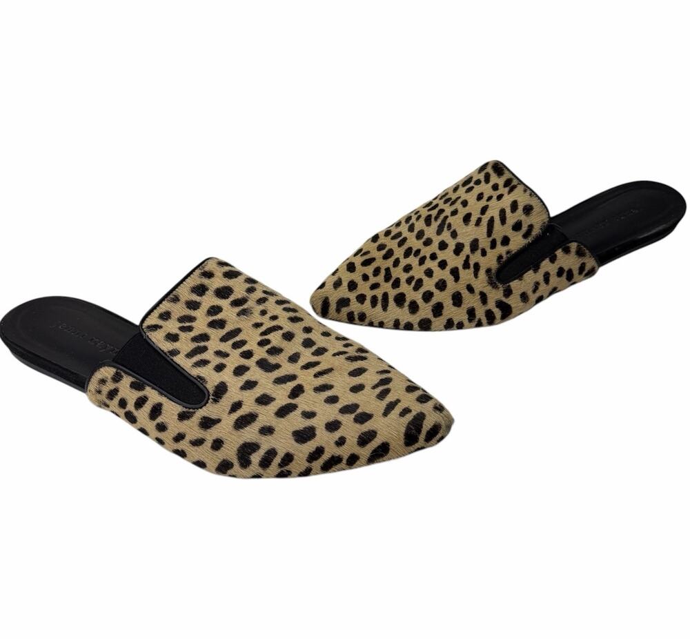 Jenni Kayne 40 Genuine Calf Hair Mules Leopard Animal print Flat Slide Leather